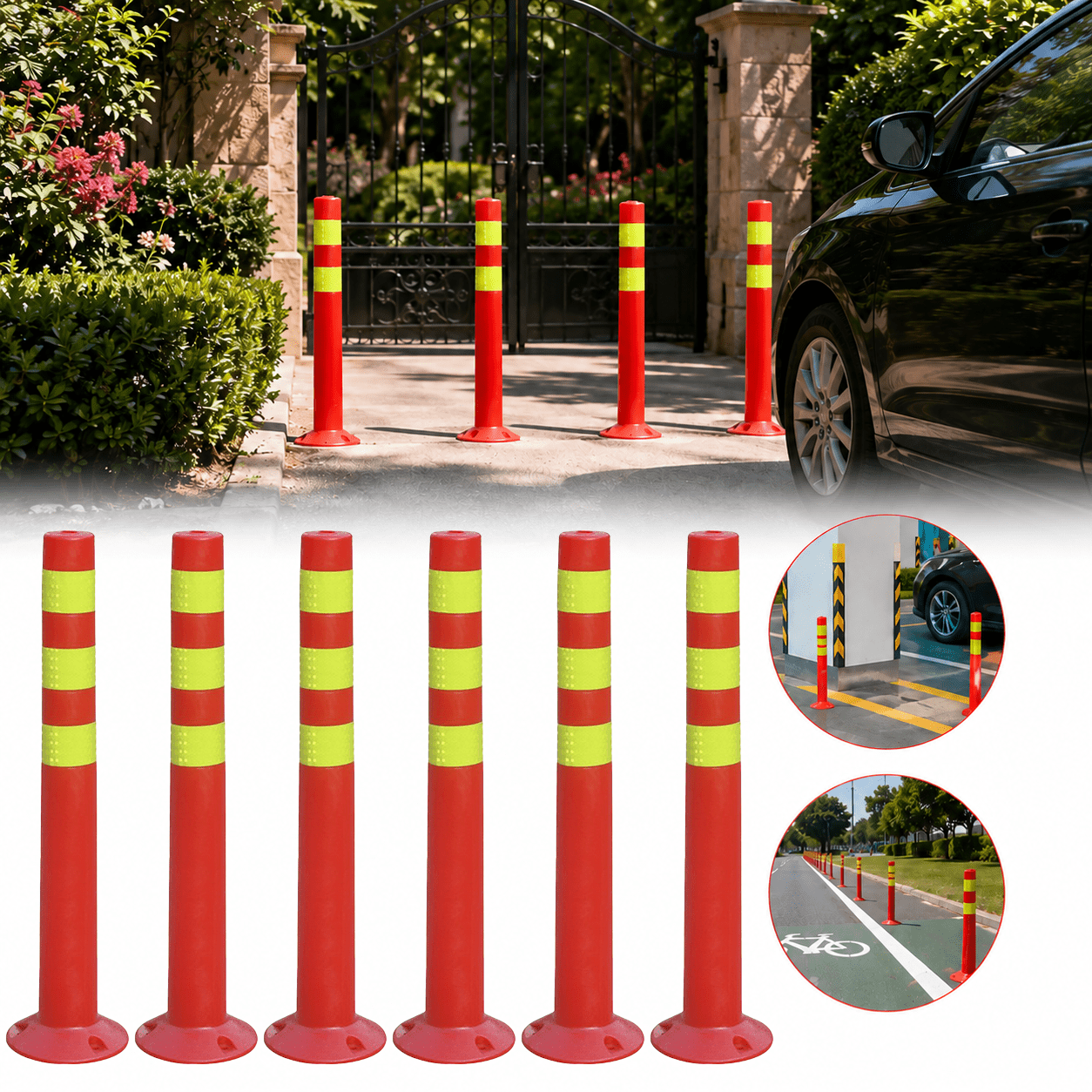 TEMU 6pcs Elastic Warning Posts | High-, Rebounds Without Damaging Vehicles | Parking Space Bollards For Vehicle Separation | Garage Entrance
