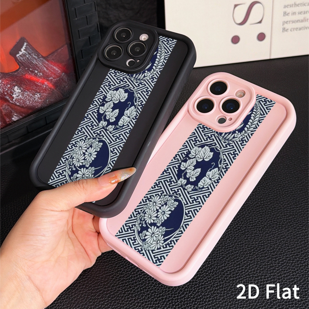 phone case 2pcs set 2d flat   raised lens protection drop resistant minimalist   japanese classic vine floral pattern soft tpu material phone case suitable for iphone 15 pro 15 pro max 15   16   pro  