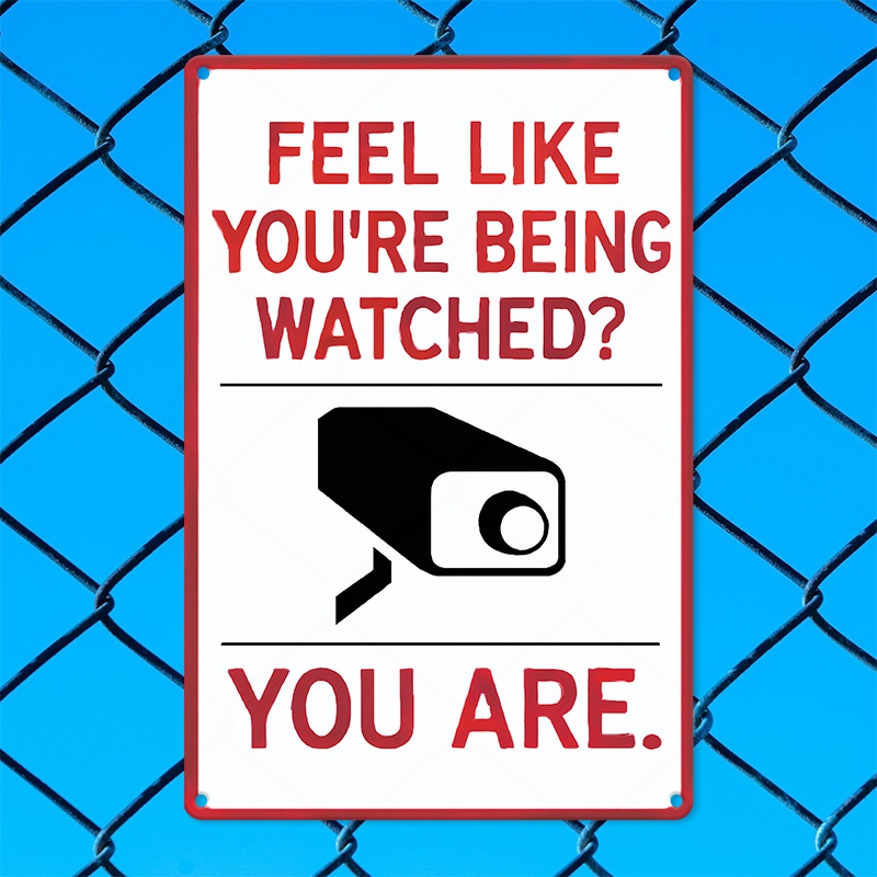 TEMU 2d Flat, Feel ' Watched? You Are. Red Black Cctv Camera Icon 2d Flat Metal Tin Wall Sign, Modern Warning Slogan Wall Decor For , 8 * 12 Inches/