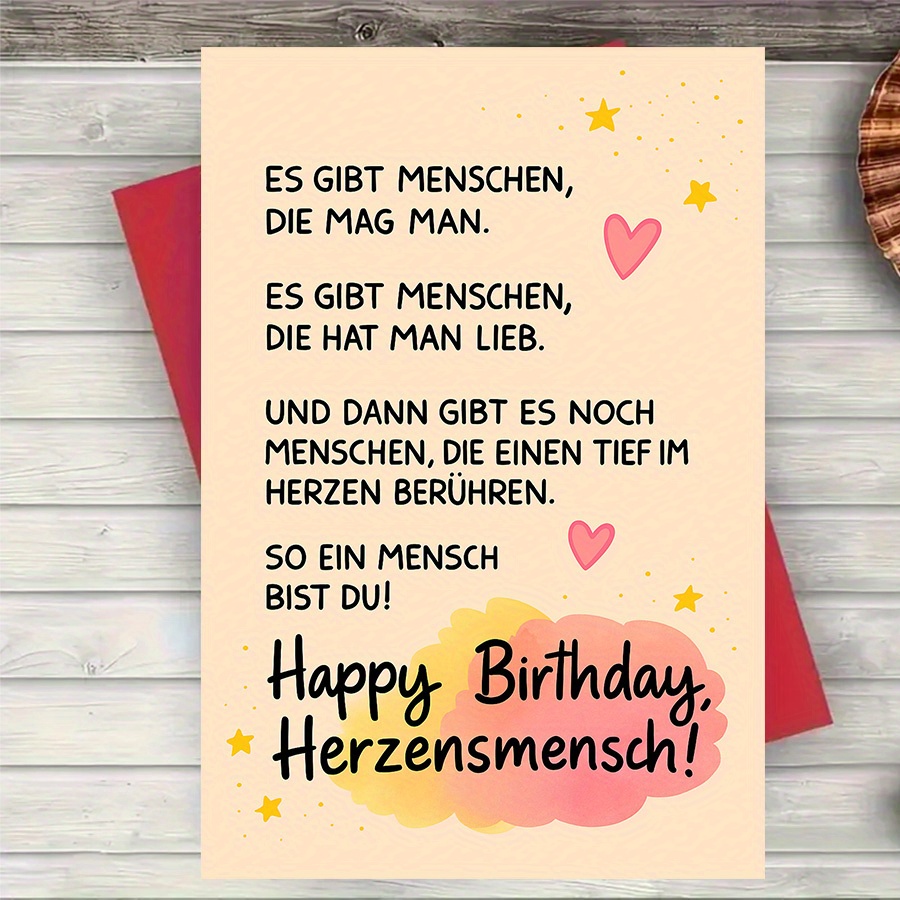 1pc Birthday Card For Special People - Message With German Quote, Unique Gift Idea, , Includes Envelope, Birthday Cards