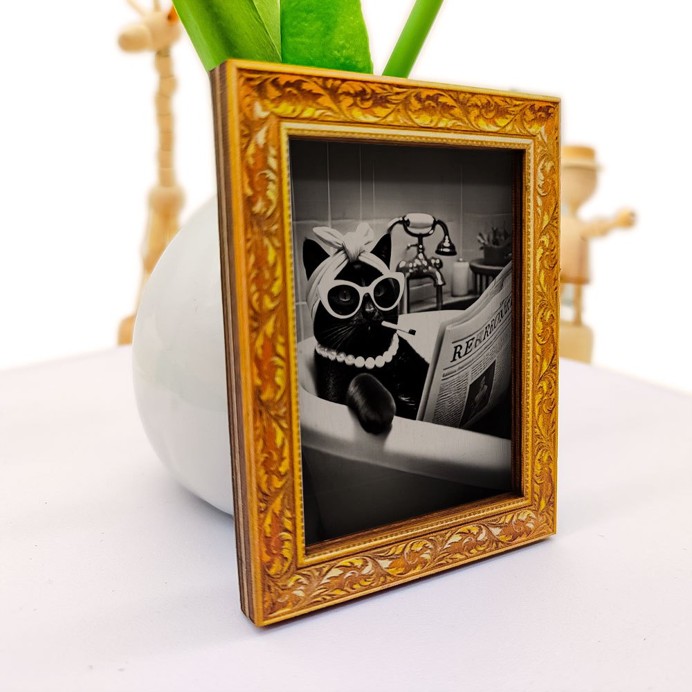 TEMU A Stylish Black Cat Fridge Magnet, A Vintage Wooden Wall Art, A Bathroom-themed Cat Design With A Headband And Glasses, Necklace, Exquisite Wood, Home Decor, Gift, Cat Additions