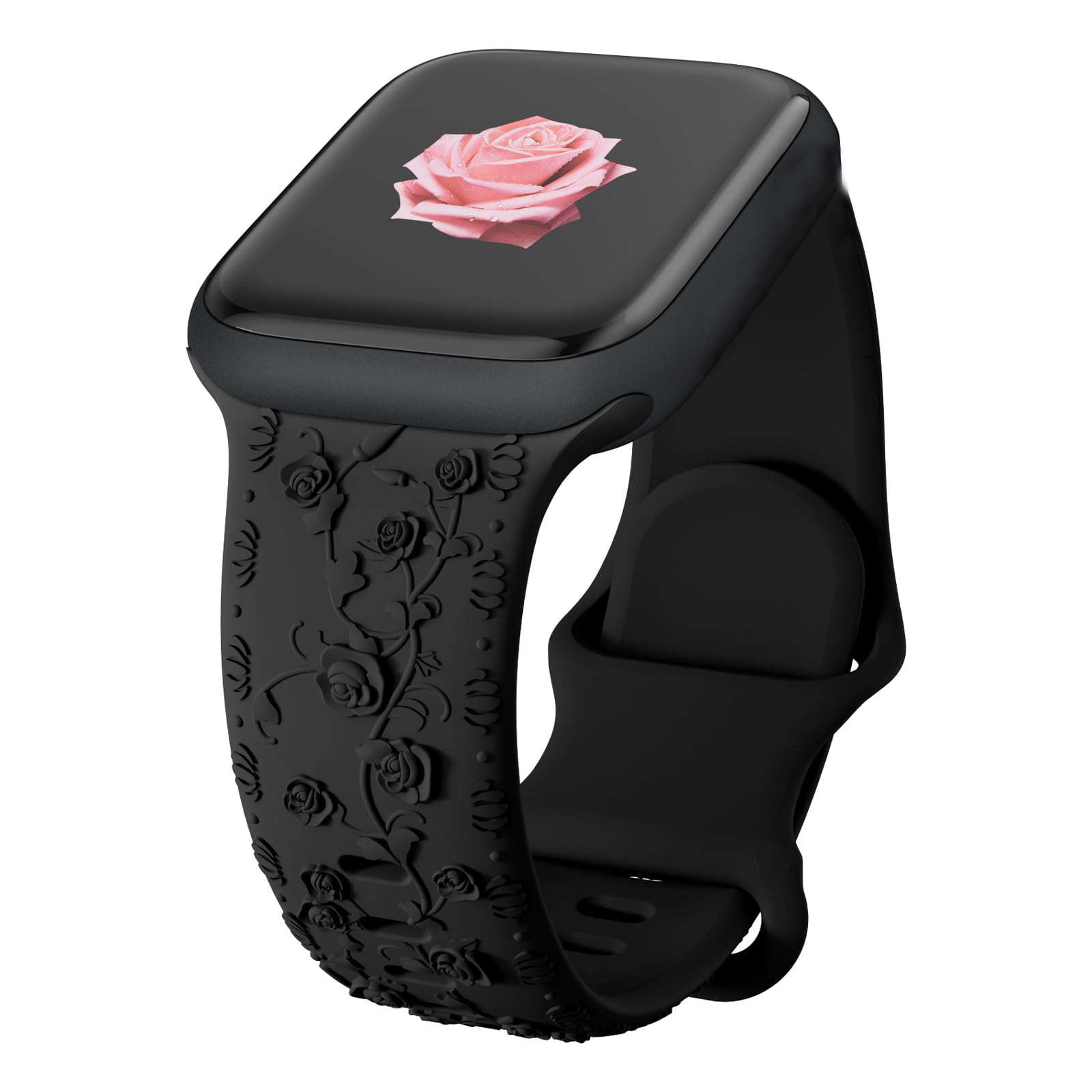 TEMU Cinturino in silicone elegante con fiori incisi per Apple Watch | Elegante braccialetto in silicone per iWatch Series 10/9/8/7/6/5/4/3/SE/2a