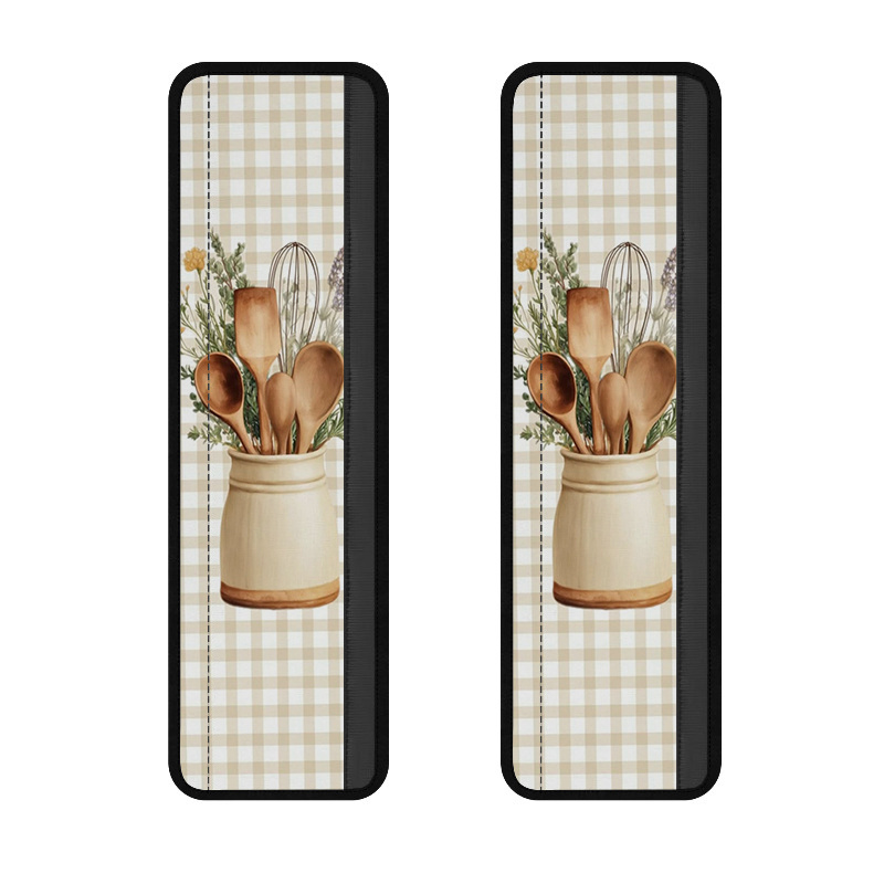 TEMU 2pcs, Kitchenware Microwave Oven And Refrigerator Protective Glove Set, With Wooden Spatula, Vanilla Leaf, Unisex Spring And Summer Kitchen
