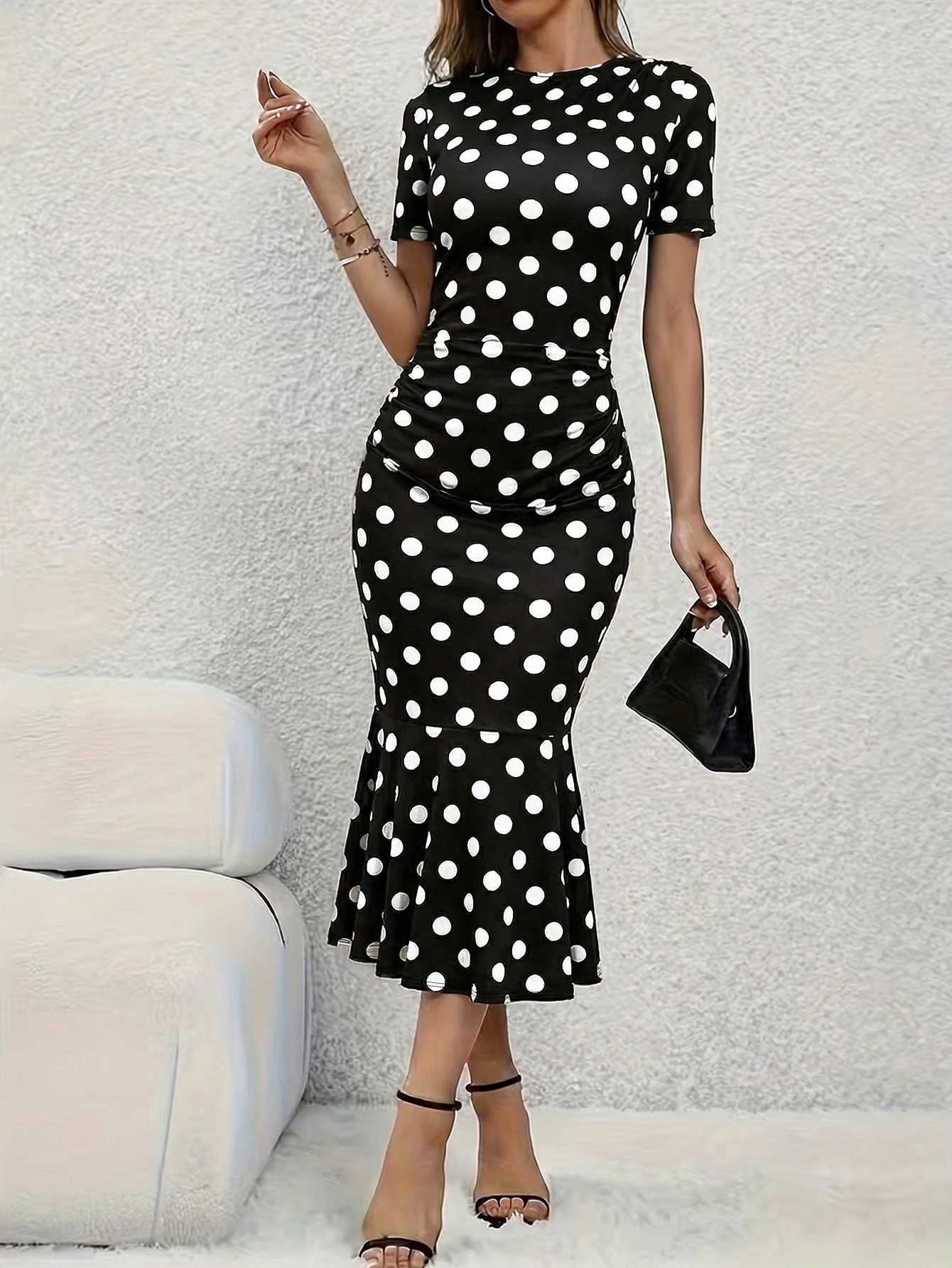 yellow polka dot dress sold on Temu United States