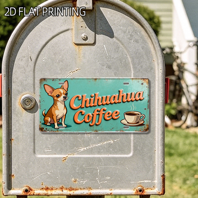 1 pz magnete da frigorifero a tema cane   chihuahua coffee, 3.94x1.97, decorazione in metallo     illustrazione   retro corrosa e aggrinzita, decorazione   per   e la casa, regalo da ricordo da  , stampa piatta 2d