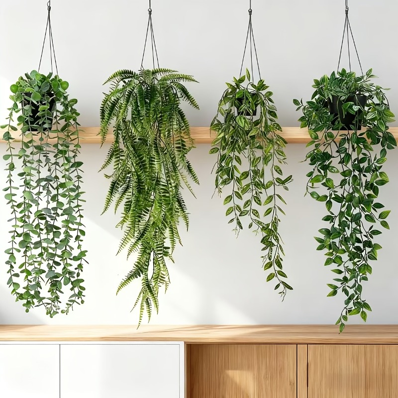 4pcs hanging greenery set mandala eucalyptus artificial flowers realistic   ivy vine plastic indoor outdoor hanging decor suitable for weddings offices living rooms   and desk displays low maintenance green faux plants no