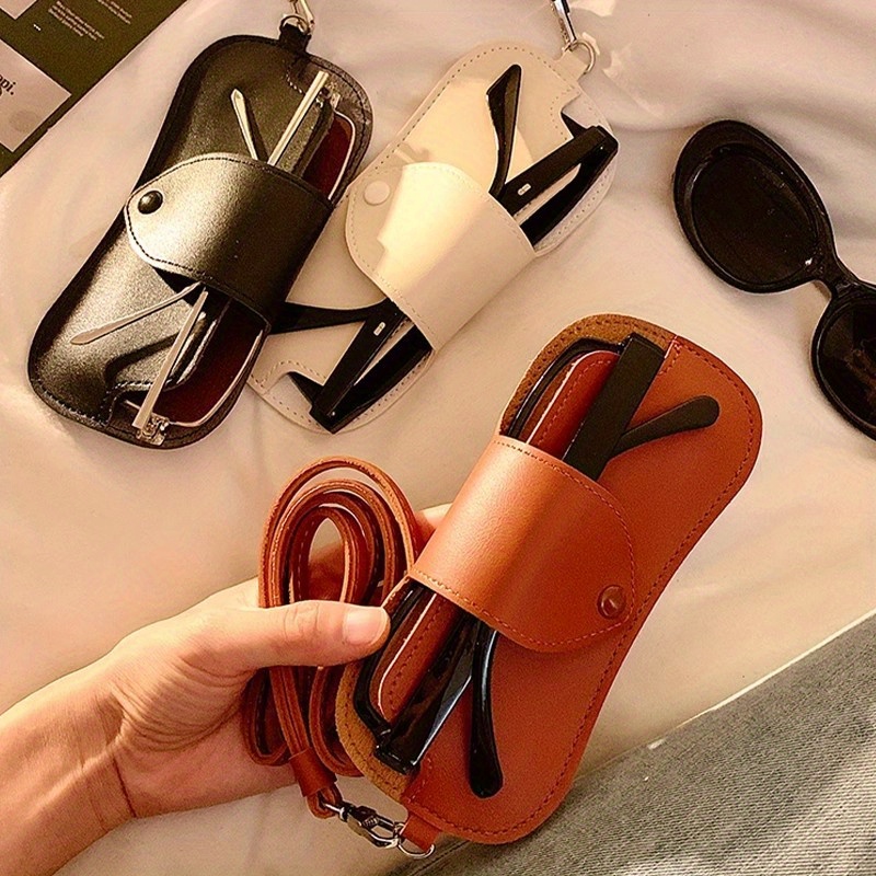 TEMU 2 Random Faux Leather Convenient Glasses Storage Bag Protective Cover Hanging Neck Necklace Women's Long Sweater Chain Additions Hanging Rope