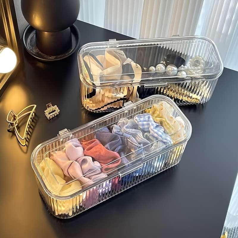 clear plastic storage box with lid transparent stackable organizer for makeup brushes hair accessories and beauty tools ideal for bedroom or bathroom vanity makeup storage organizer Product details 2