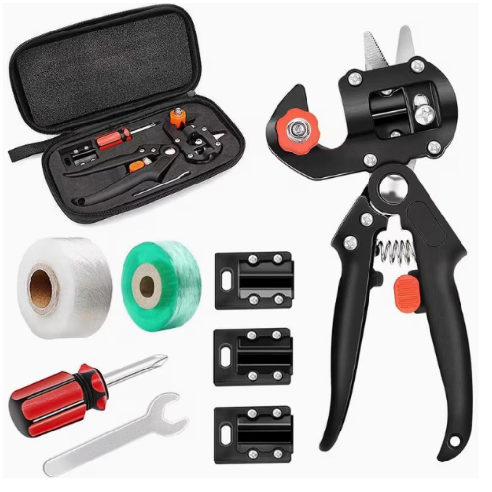 Image of 1 Set Garden Grafting Tool Steel Blade Pvc Handle For Fruit Tree Branch Cutting With 2 Rolls Grafting Film 27x10cm