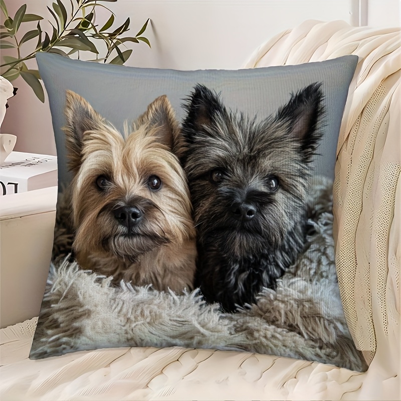TEMU 1pc, 2d Flat Print, Short Plush Single-sided 45.72x45.72cm Terrier Pattern With Beautiful Plush Feel, Suitable For Sofa, Living Room, Bedroom,
