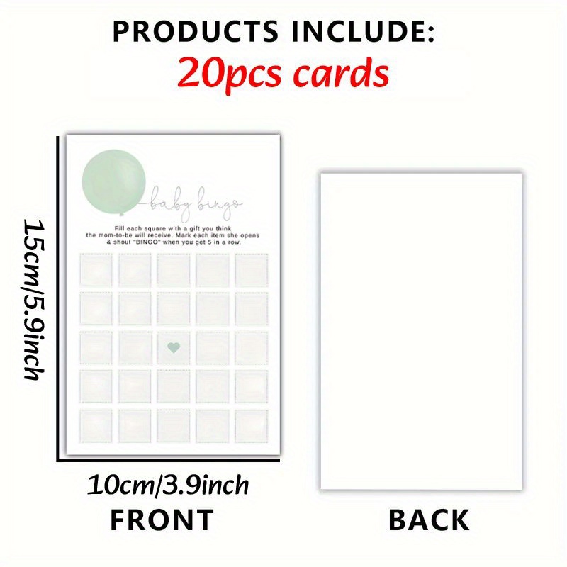 TEMU 20pcs Sage Green Shower Game Cards - & Fun Paper Cards With " Bingo" & "will You Next Burrito?" Games, Ideal For Gatherings, Shower Games For