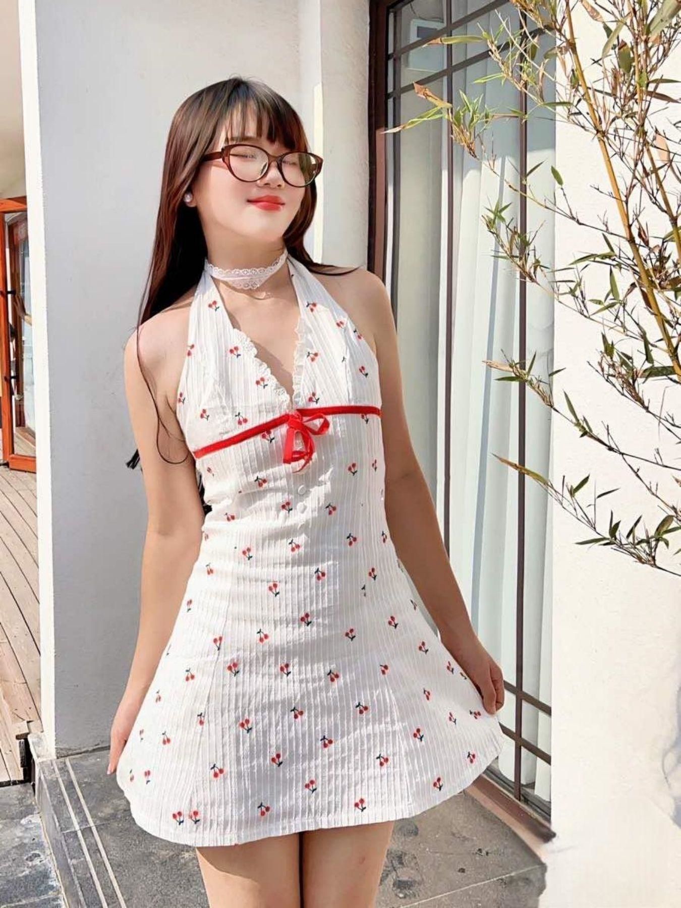 halter dress a deep v neckline backless design cherry print - Temu Mauritius