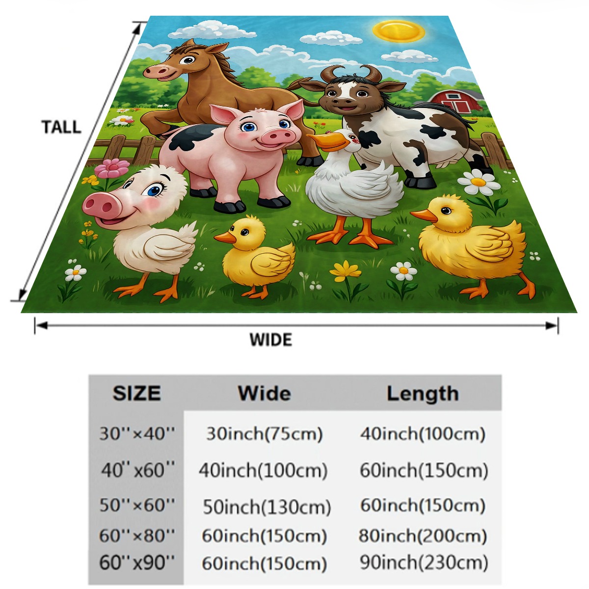 Happy Farm Animals Gathering Pattern Flannel Blanket