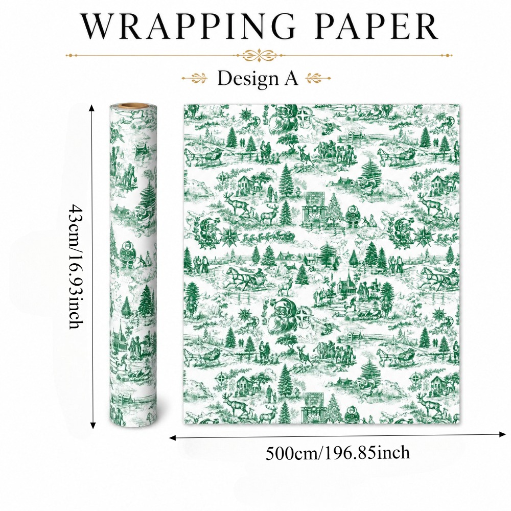 TEMU Rouleau de de Noël Père Noël vert vintage 43 cm x 500 cm (1,41 pi x 16,40 pi), Toile Village d'hiver Impression Film décoratif pour Noël,