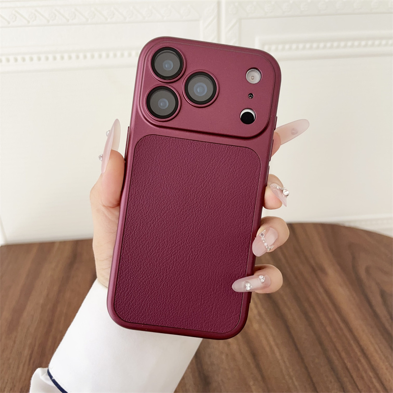 TEMU Чохол для телефону - для Iphone 11 12 13 17 18 Pro Max Luxury Pu Leather Phone Case з захистом об'єктива камери, бургундійний , протиударний