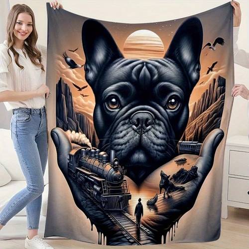 item picture cozy fleece blanket with adorable french soft fabric vibrant bed sofa camping travel ideal gift for birthdays christmas new year dog