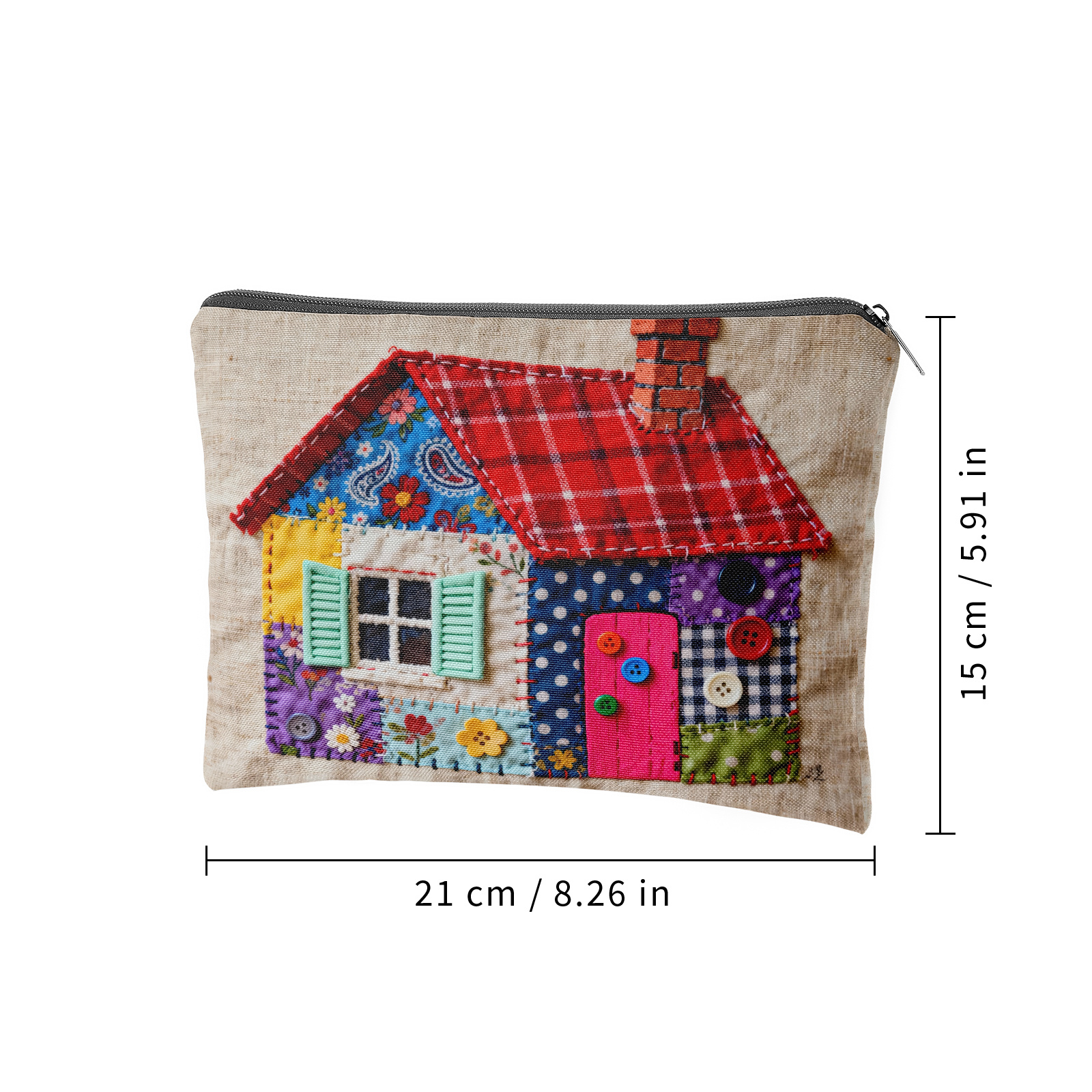 TEMU Borsa portaoggetti foderata stile cottage patchwork a , pochette per trucco con collage di tessuti colorati, borsa da toilette da viaggio con ,