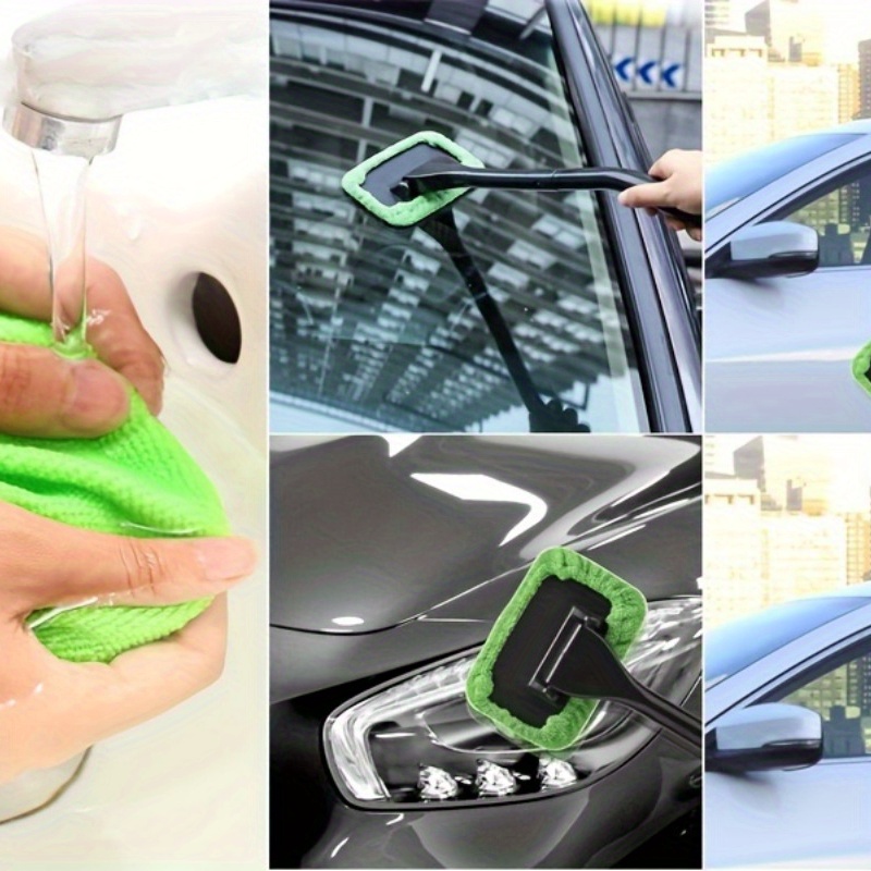 

3pcs Windshield Cleaning Tool Set, Microfiber Car Wipers, Glass Brush, , Easy To Clean, 2pcs Reusable Reusable Car Interior Cloth Pad, Washing Brush