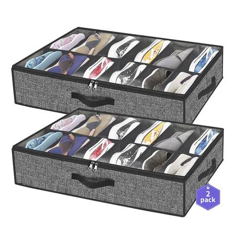 2pcs set sturdy under bed shoe storage organizer set of 2 fits 12 to 24 pairs under bed shoe cabinet storage solution with clear window breathable l29 3 x w23 6 x h5 9 multiple colors under bed storage