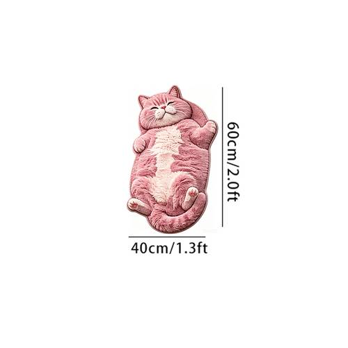 velvet carpet with dotted plastic anti slip backing featuring an adorable pink cat irregular shape a modern stylish and home decor piece for living rooms and bedrooms suitable as an entrance mat for foyers and stair landings