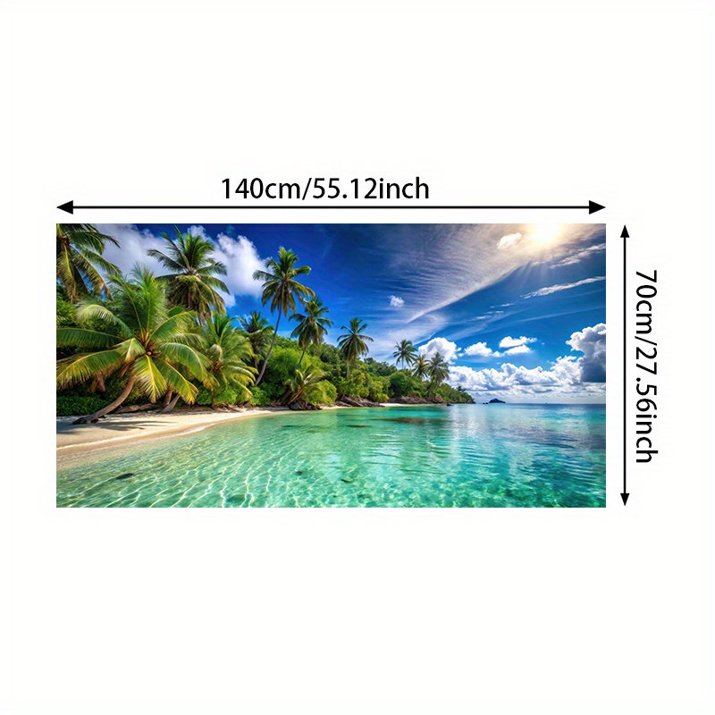 TEMU 1pc Large Wall-sized (70x140cm) Tropical Beach Canvas Art Suitable For Living Room, Bedroom - Huge Frameless Modern Ocean Painting With Palm