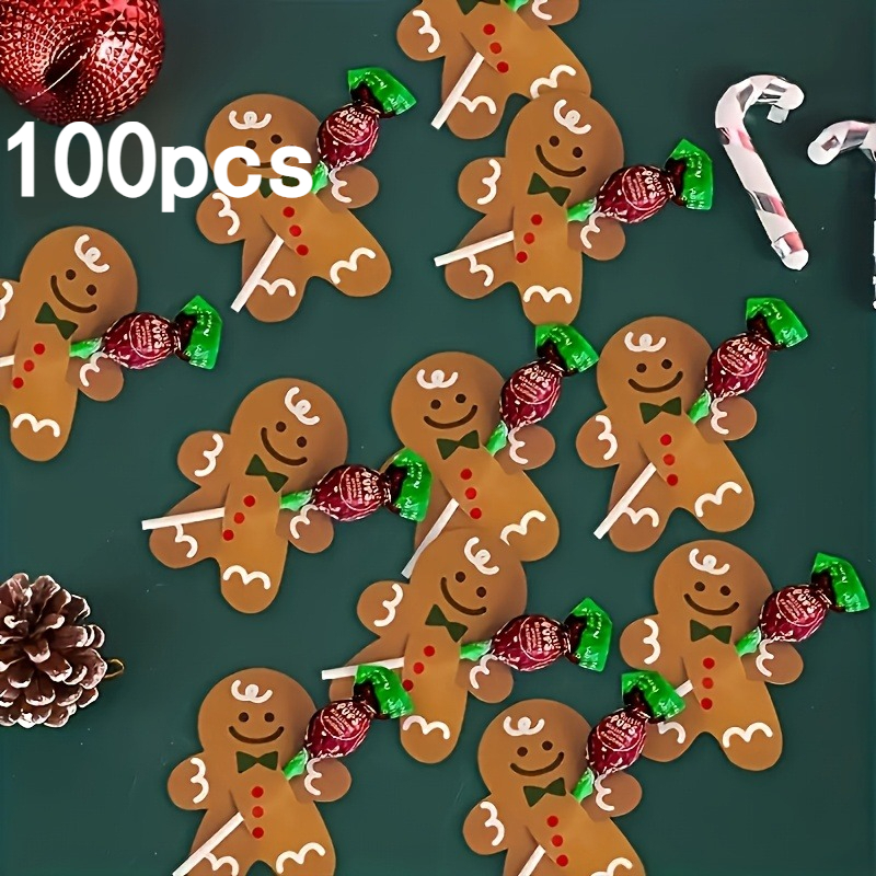 TEMU 100 stuks Gemberkoekje Vormige Lolly Kaart Labels, Kerst Snoep Papieren Kaarten, Kerstfeest Kleine Cadeau Labels Decoratie, Cadeau Verrijkingen,