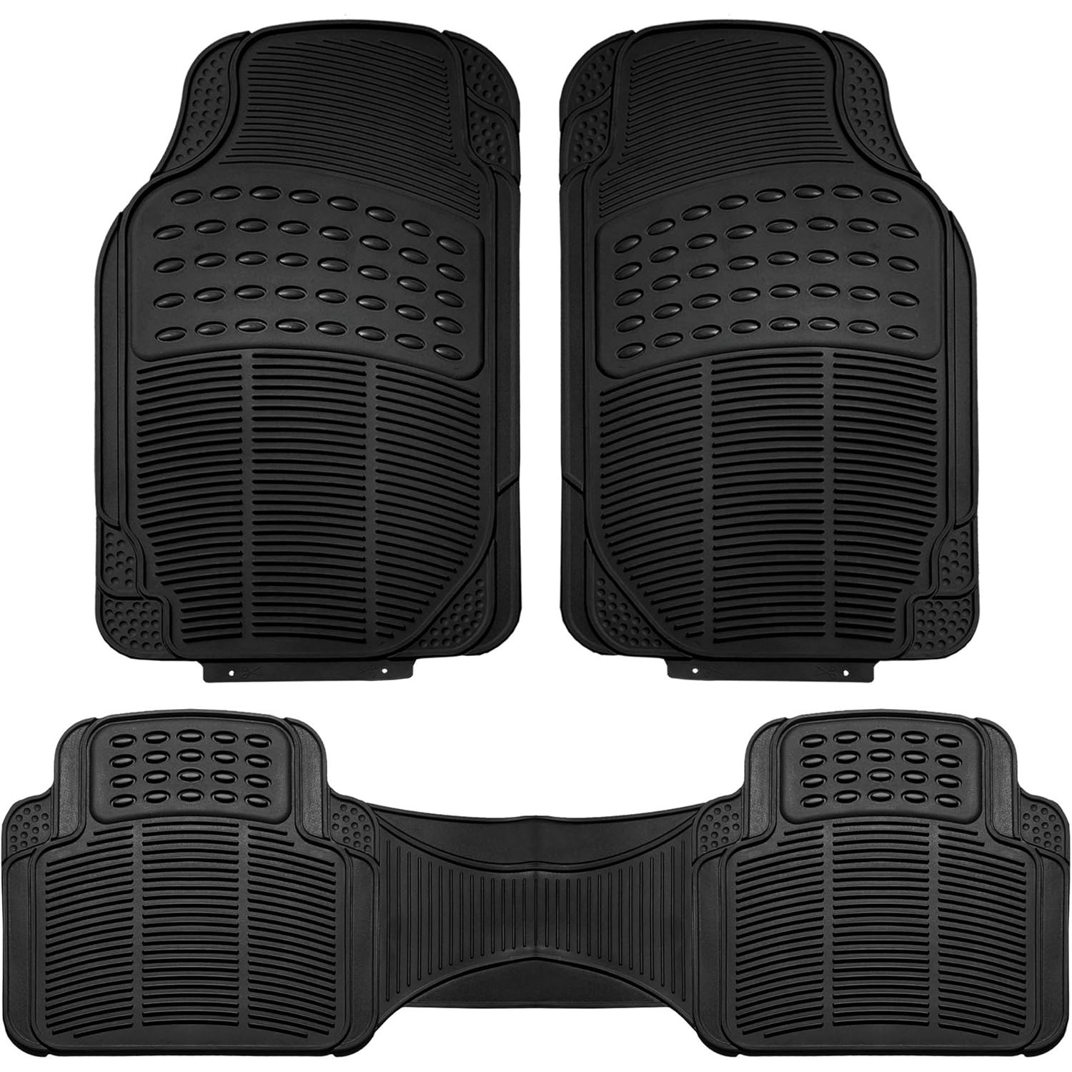 Image of 3pcs Black Automotive Floor Mats Set, Durable Material Universal Trimmable Heavy Duty All Weather Protection Car Floor Mats, Fit For Cars Suvs Trucks