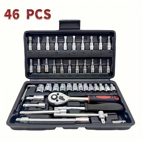 46pcs heavy duty automotive tool set with resistant case all in one socket wrench kit screwdrivers pliers wrenches for car motorcycle repair professional mechanic tool kit