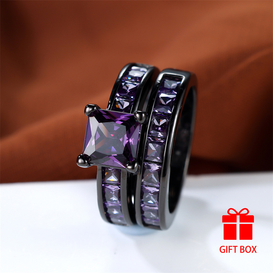 TEMU Elegant 2pcs Purple Cubic Zirconia Ring Set - Luxurious & Durable, Perfect For Weddings And Everyday , Fashionable Women's Jewelry Gift