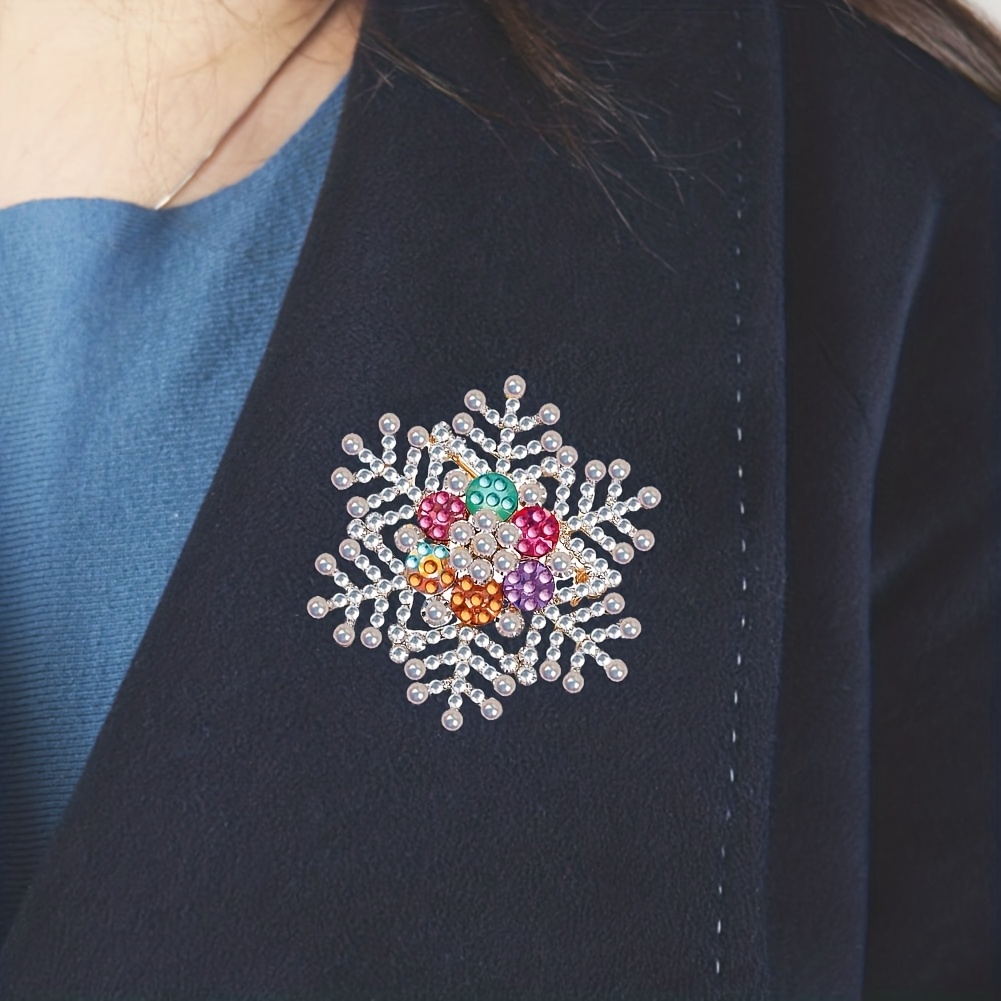 4pcs DIY Crystal Diamond Snowflake Brooch Set, Art Gift