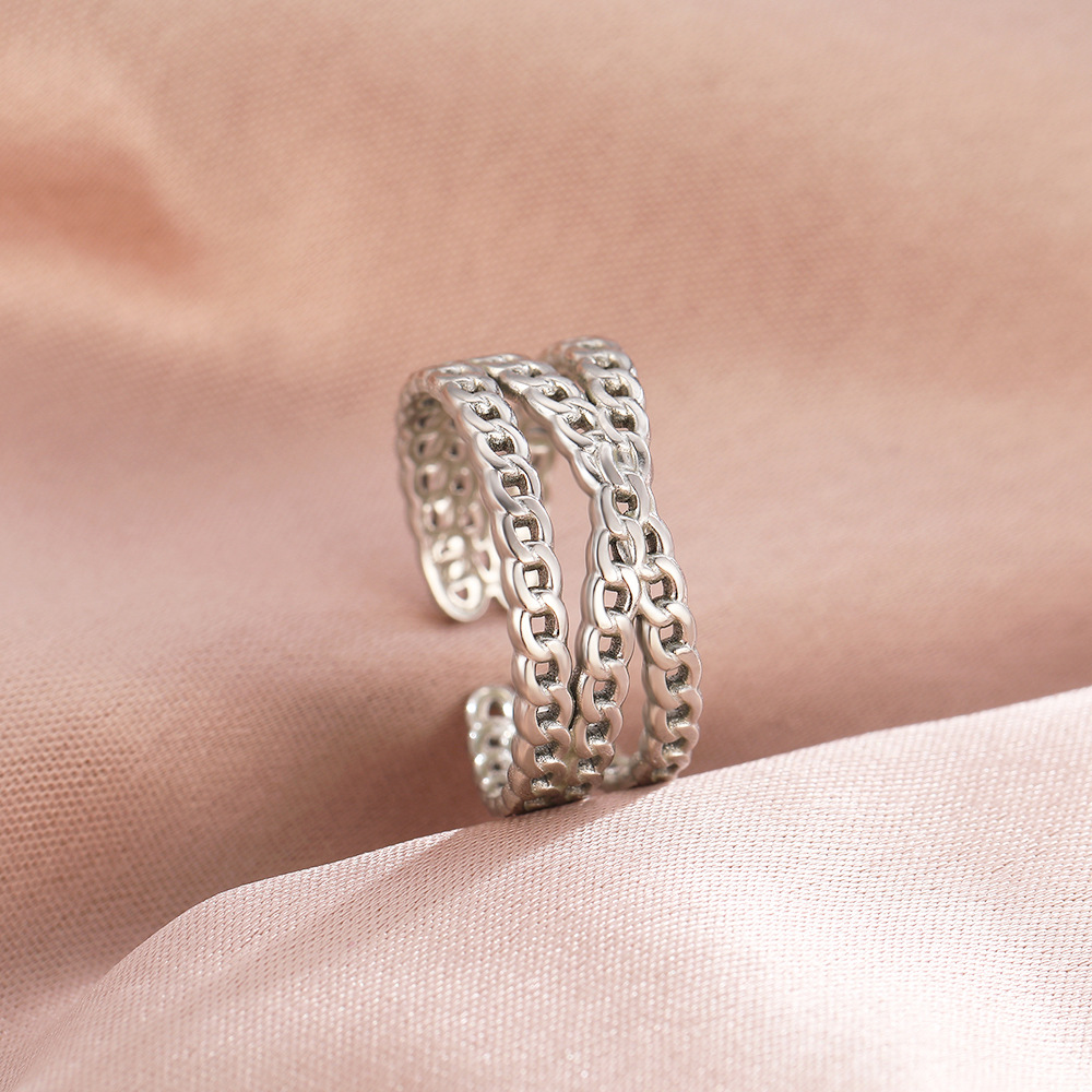 Double-Layer Cuban Chain Link Open Ring