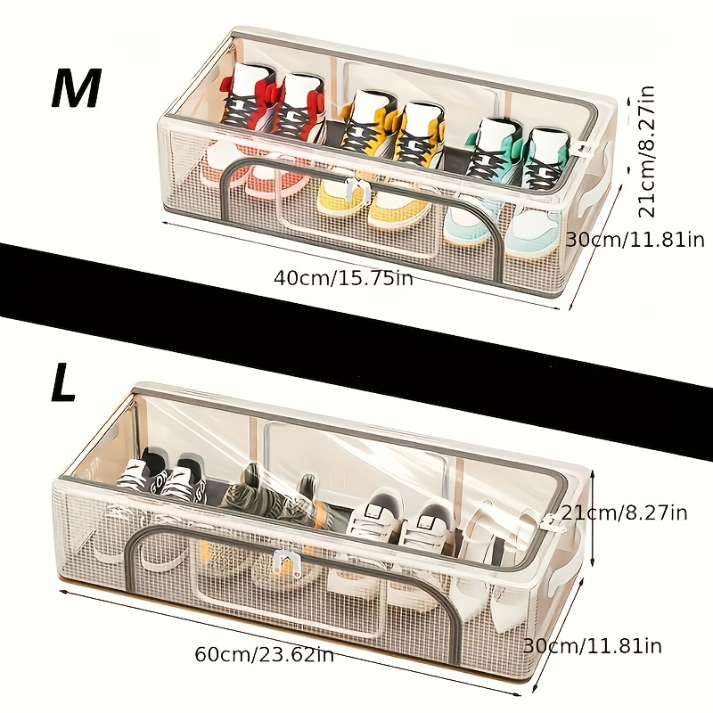 TEMU 1 Transparent Shoe Box With 2 Viewing Windows And Grid Side | Large Capacity, Space-saving Bed Bottom Storage Box, Suitable For Sports Shoes,