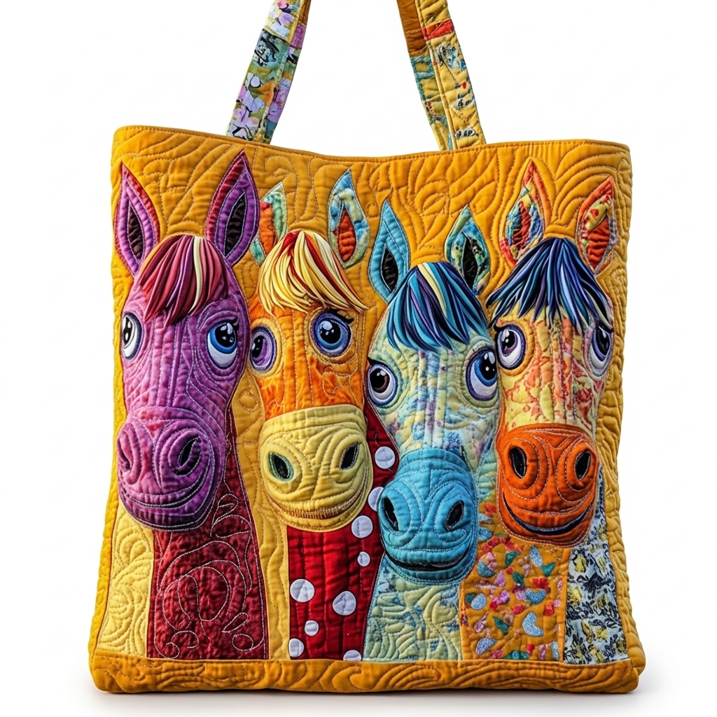 TEMU Colorful Cartoon Horse Quilted Tote Bag For Women, Large Capacity Machine Washable Shoulder Bag, Easy To Carry Reusable Handbag, Perfect For ,
