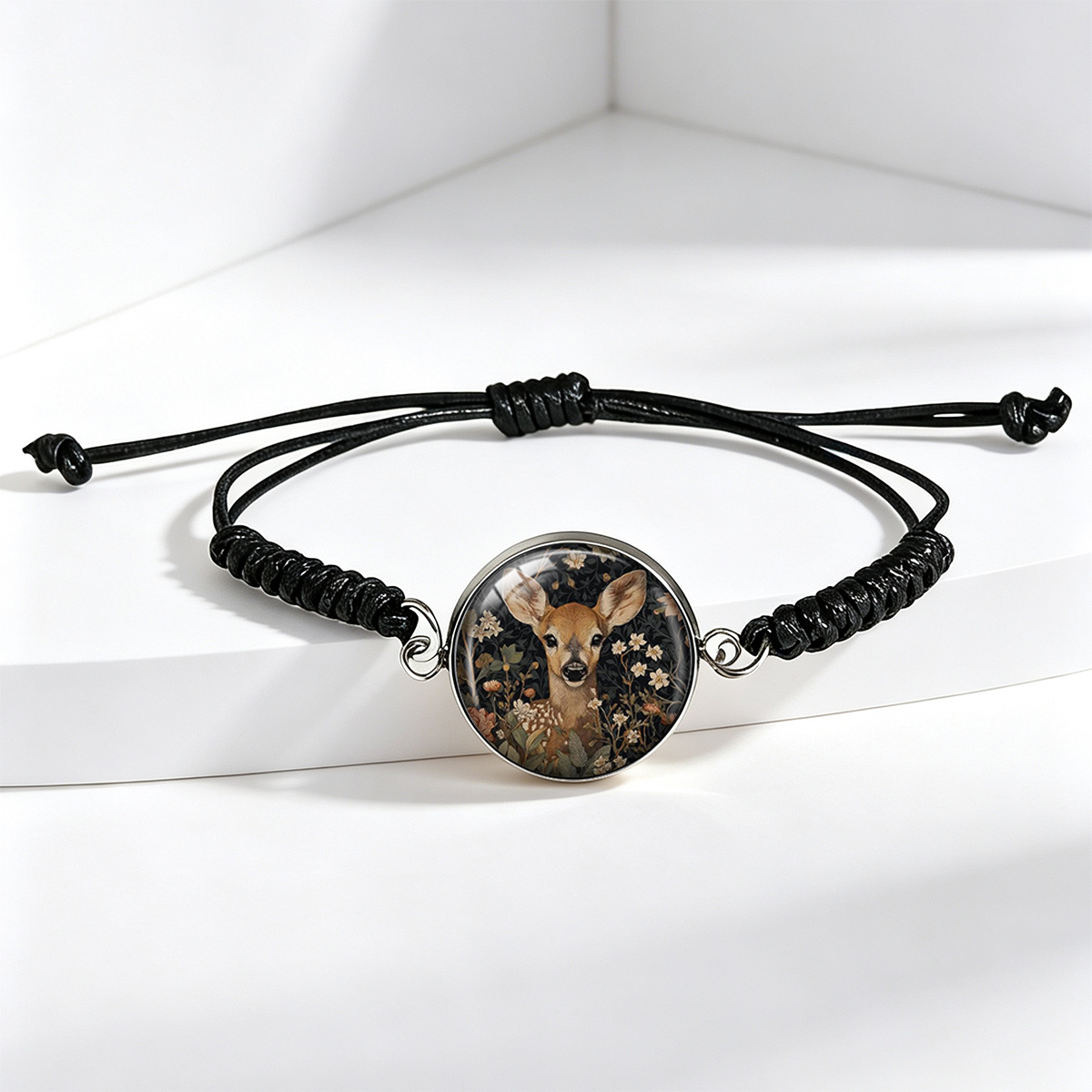 Dark Night Forest Deer Floral Print Adjustable Bracelet
