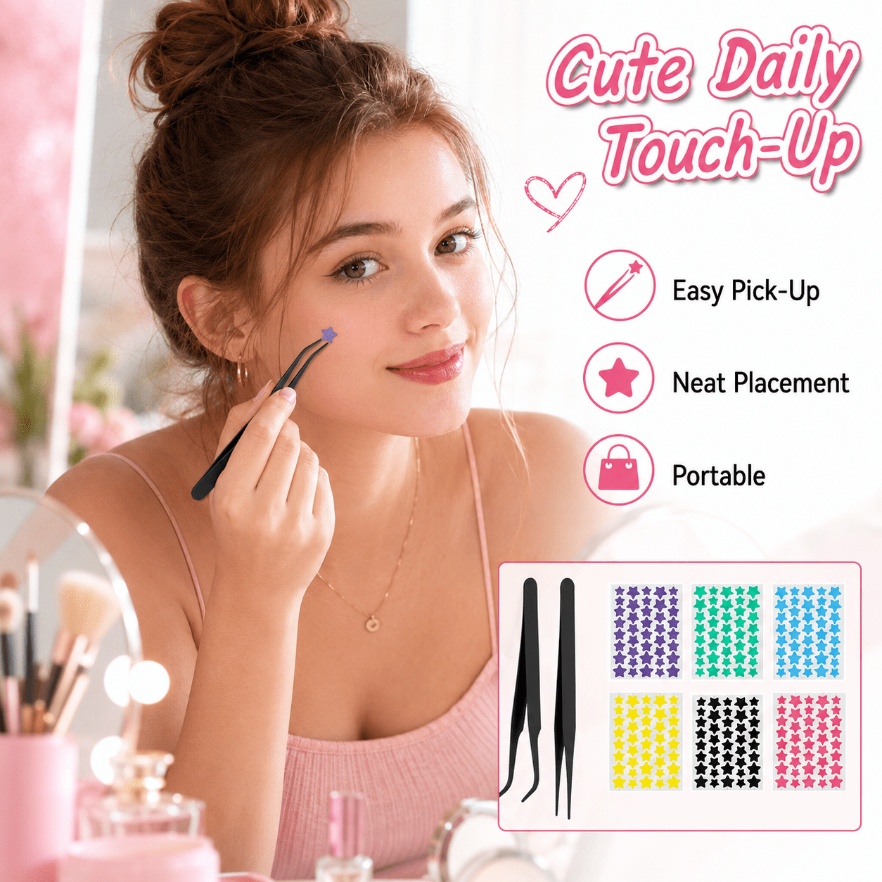 6-Color Star Pimple Patch Sheets with Precision Tweezers