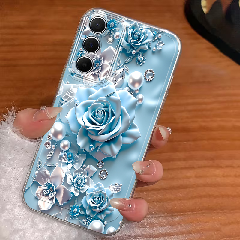 Image of Phone Case: Phone Case - 2d Flatblue Floral 2d Pattern Suitable For New A02 03 04 05 06 07 12 13 17 20 22 33 34 35 36 40 50 52 53 54 55 57 70 71 72 73 M55 S21 S22 S23 S24 S25 S26 Fe
