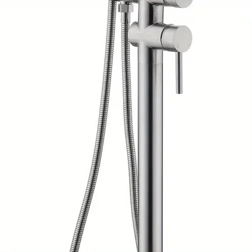 brushed nickel freestanding bathtub faucet with handheld shower mixer taps 360 swivel spout diverter knob floor mounted tub filler for modern bathrooms bathtub accessories contemporary design durable construction sleek bathroom fixture premium bathroom fixture bathroom upgrade