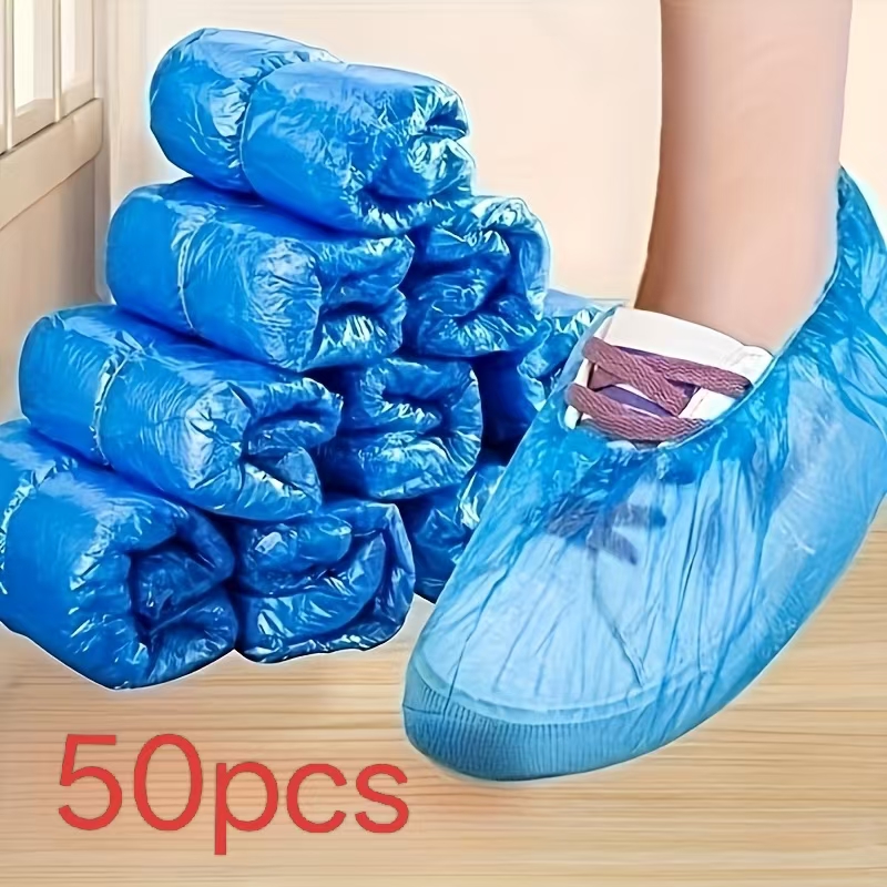 TEMU Cubrezapatos desechables azules de plástico duradero con diseño de elástica, ideales para como hospitales, hoteles, oficinas y