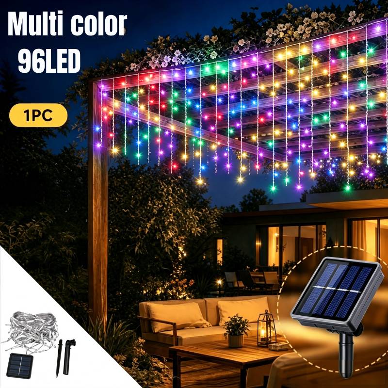 TEMU Solar Outdoor Icicle Lights-228/162/96 Leds, Ip44 Rating, 8 , Curtain-style Fairy Lights, Solar-powered Automatic Outdoor Lights With Memory