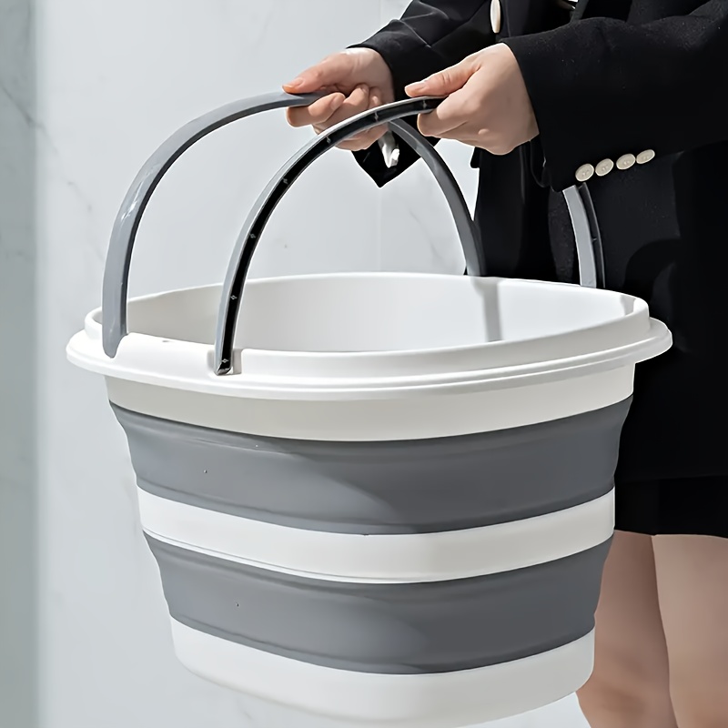 Contemporary Foldable Plastic Basin With Handles, Collapsible Bucket, Space- Stackable Design, For Laundry, Camping, Fishing, Travel, Kitchen, Bathroom, And Patio Storage, Shelf Baskets