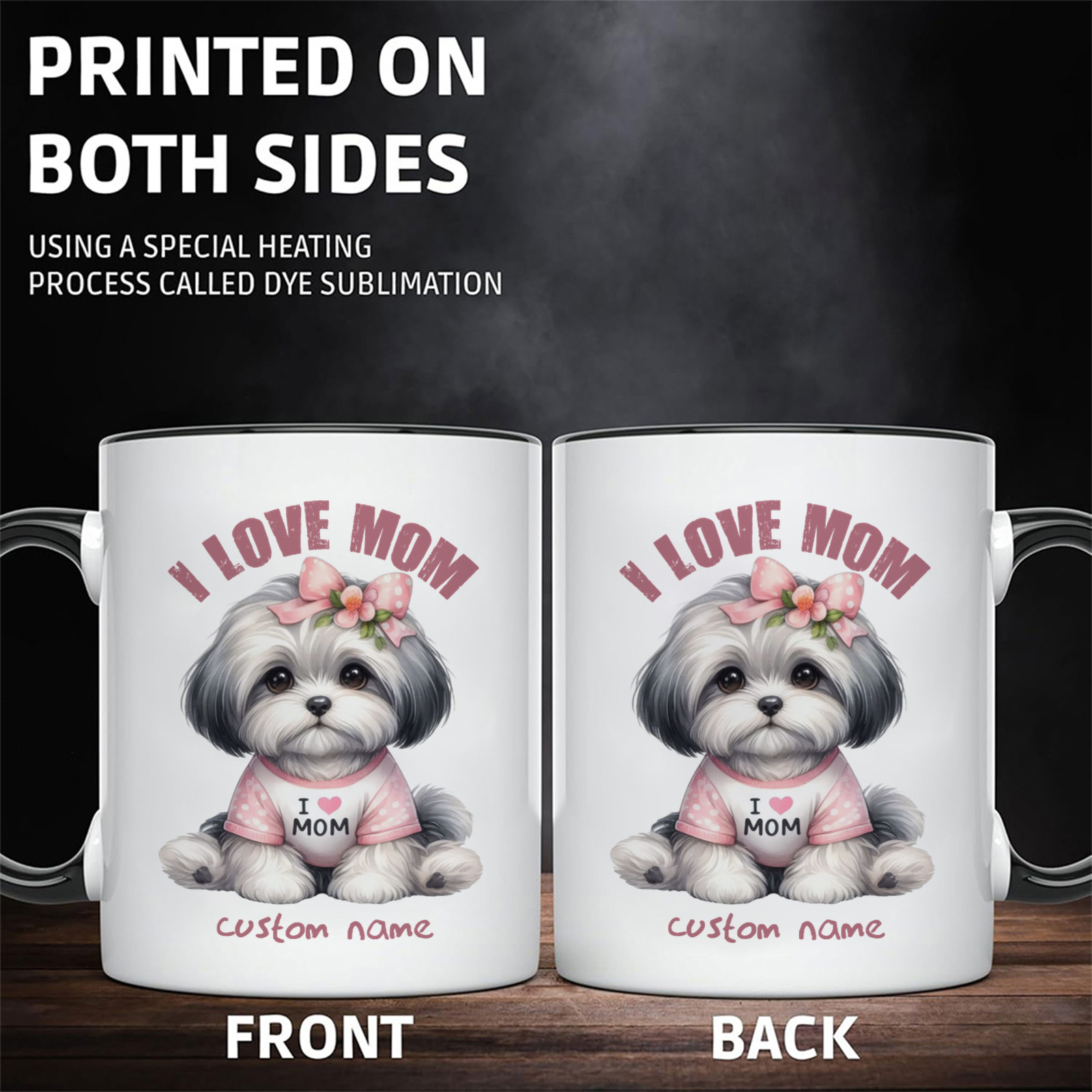 1pc 11oz personalized name customization ceramic mug pink shih tzu coffee cup i love mom perfect gift for   shih tzu lovers ideal gift for christmas halloween thanksgiving 2