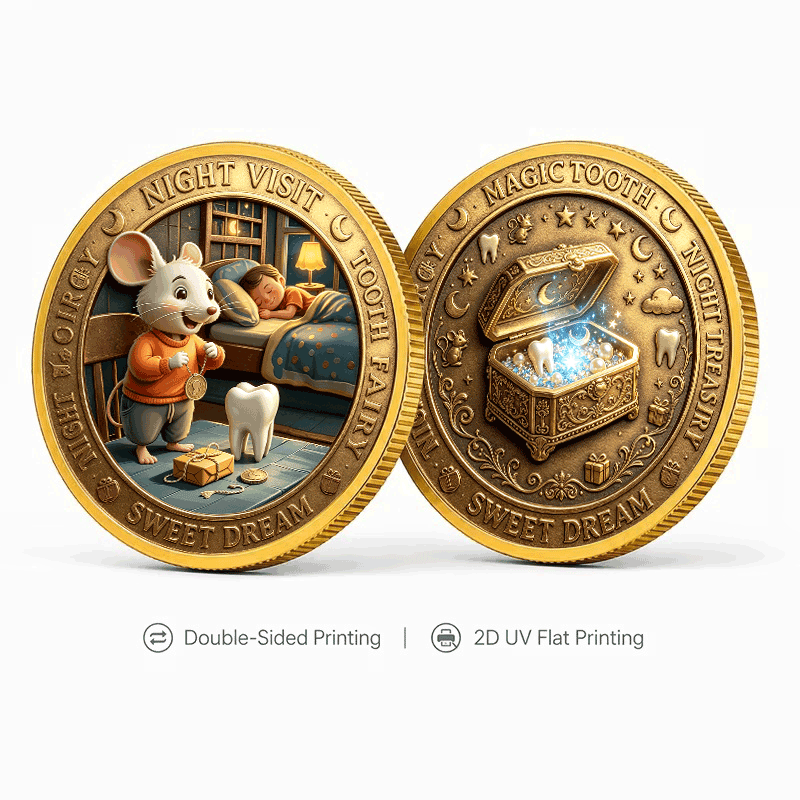 TEMU Replica Coin 2d Night Tooth Fairy Mouse Commemorative Coin, 40mm Double-sided Color Printing Collectible Commemorative Medal, Good Luck Blessing