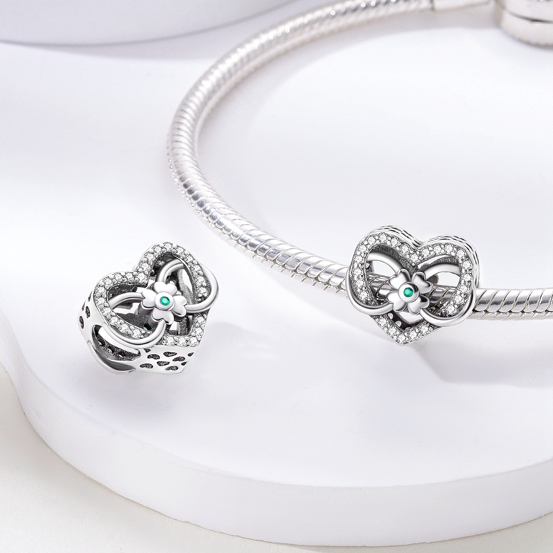 Women's Heart-Shaped Infinity Four-Leaf Clover Beaded Charm