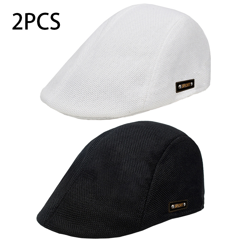 TEMU 2pcs Of Stylish And High-end Berets For Men, Retro Peaked Caps For Middle-aged And Elderly, Lightweight And Thin -slant Hats For Summer