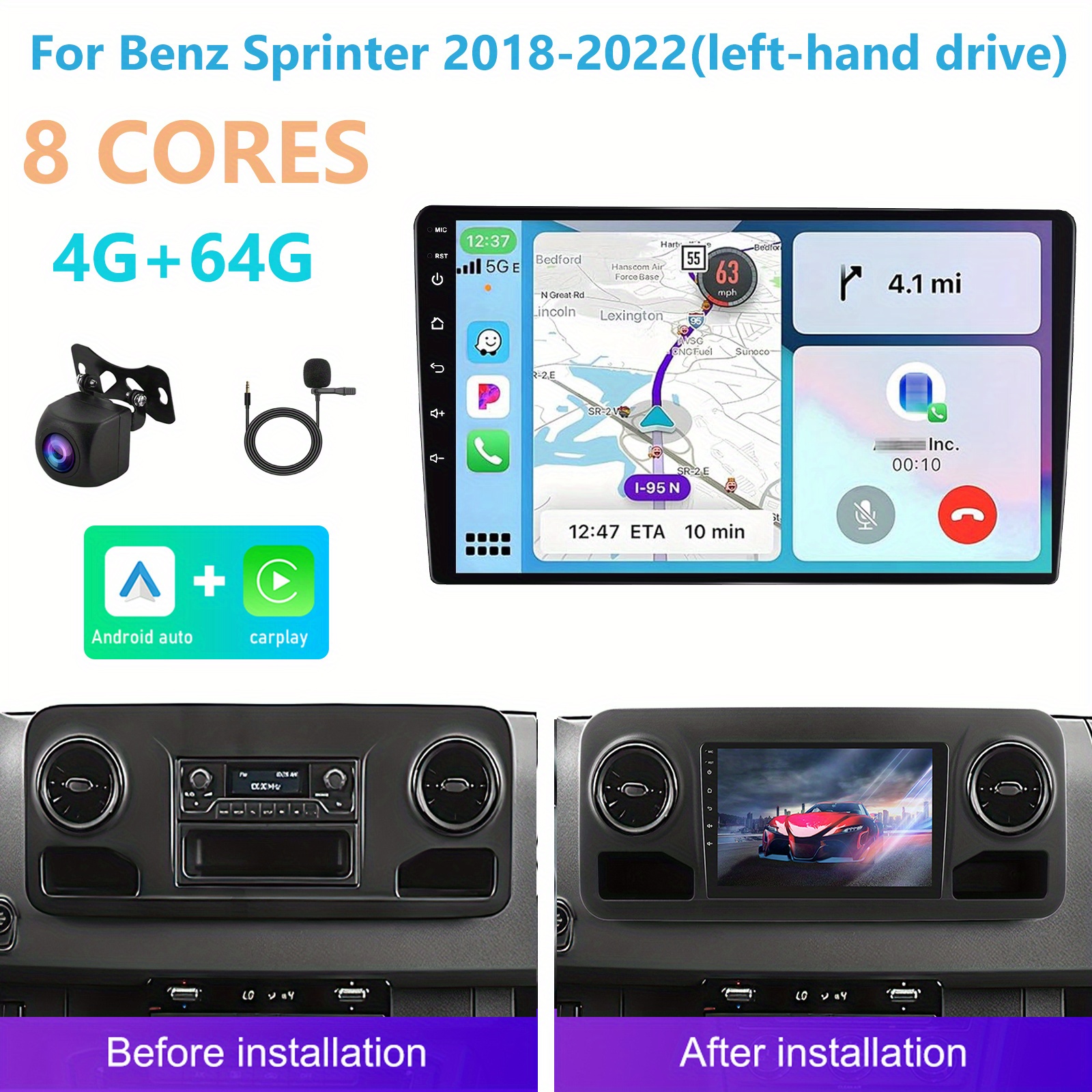 TEMU 4g+64g Carplay For 2018-2022 (left-hand Drive), Car .1 Inch 8 Cores Touch Screen Auto Gps Navigation Dsp B/ T Fm Wifi Backup Camera Mic, Car Dvd
