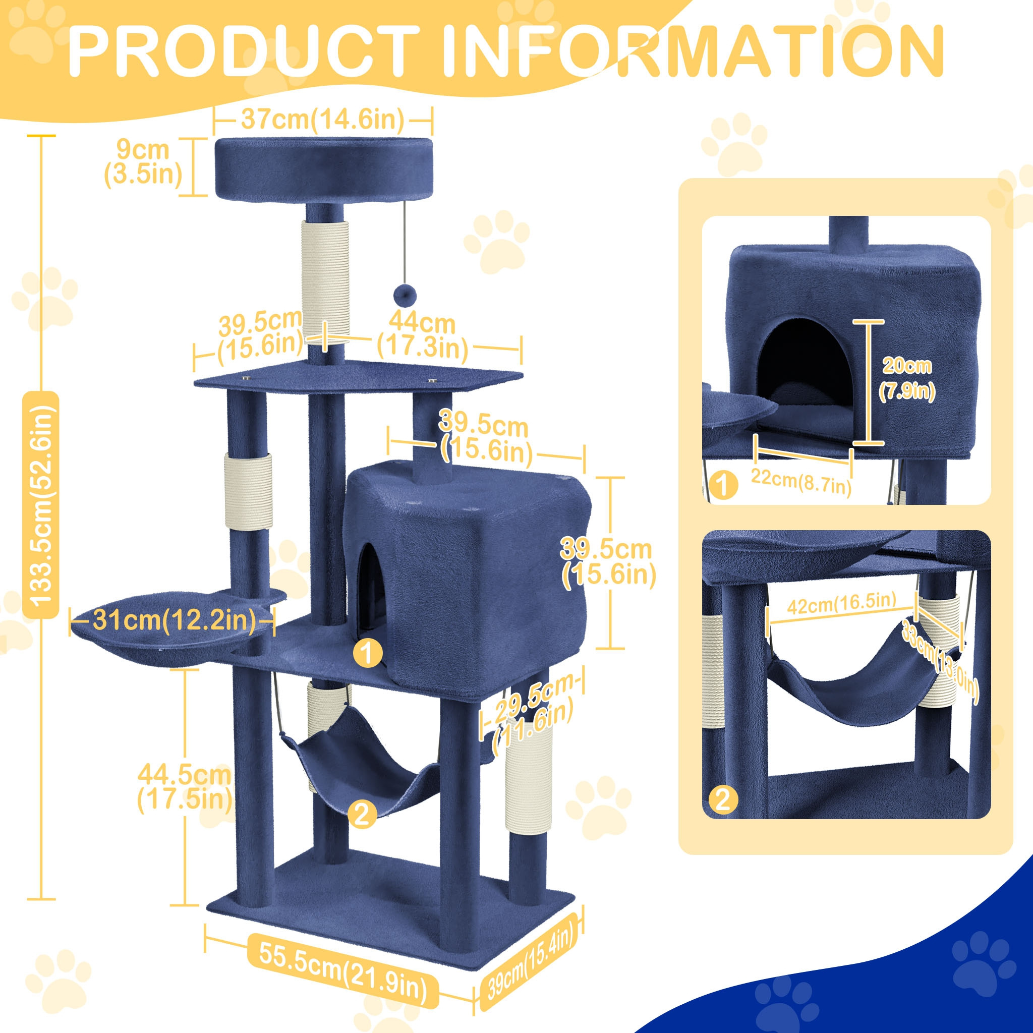 Cat Scratching Post With Cave Climbing Tree Cat Scratching Post Cat Frame With Swing Five-level Cat Climbing Frame With Play And Sleeping Grey/grey/beige 55.5 X 39 X 133.5 Cm Indoor And Outdoor Use