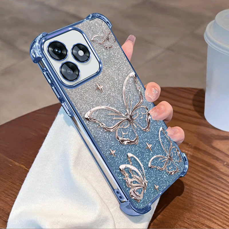 TEMU Custodia per telefono - Cover con placcatura glitterata per Honor X5C Plus, flessibile in TPU, antiurto a quattro angoli con motivo a