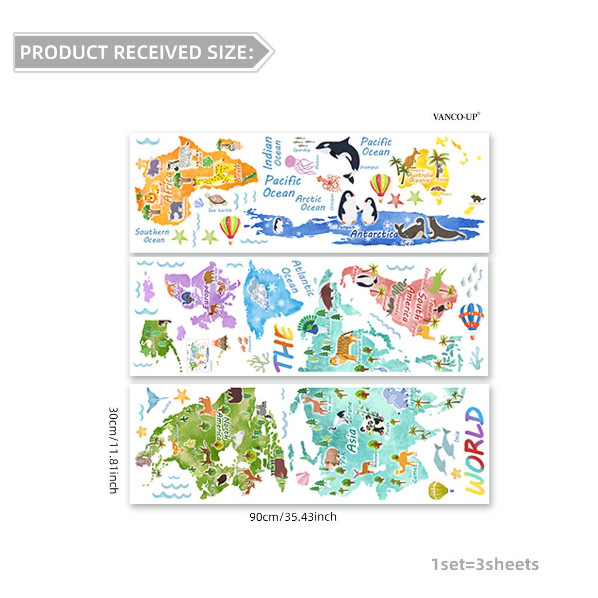 A Set Of (30*90cm*3pcs) Map With Small Animals, Fun Flat Wall Stickers For Home Decoration And Background , Ms7113