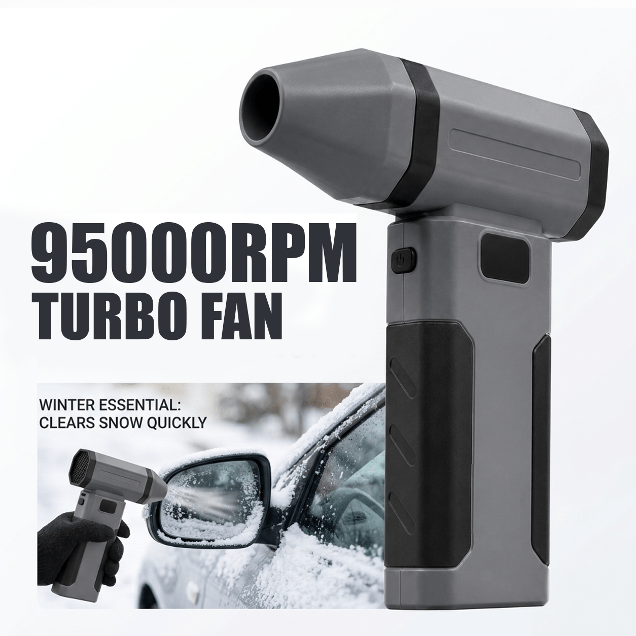 TEMU 1pc 95000 Rpm Gray Turbo Fan, Usb Rechargeable Portable Jet Fan (with Led Light), 5-speed Electric Blower, Suitable For Computers, Cars, Outdoor