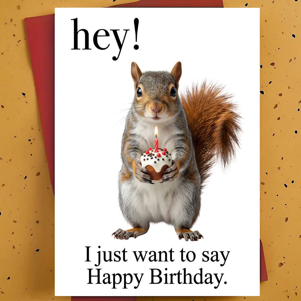 TEMU 1 carte de vœux d'anniversaire mignonne et amusante pour amis et famille – Écureuil anniversaire gâteau de cupcakes Illustration moderne, carte